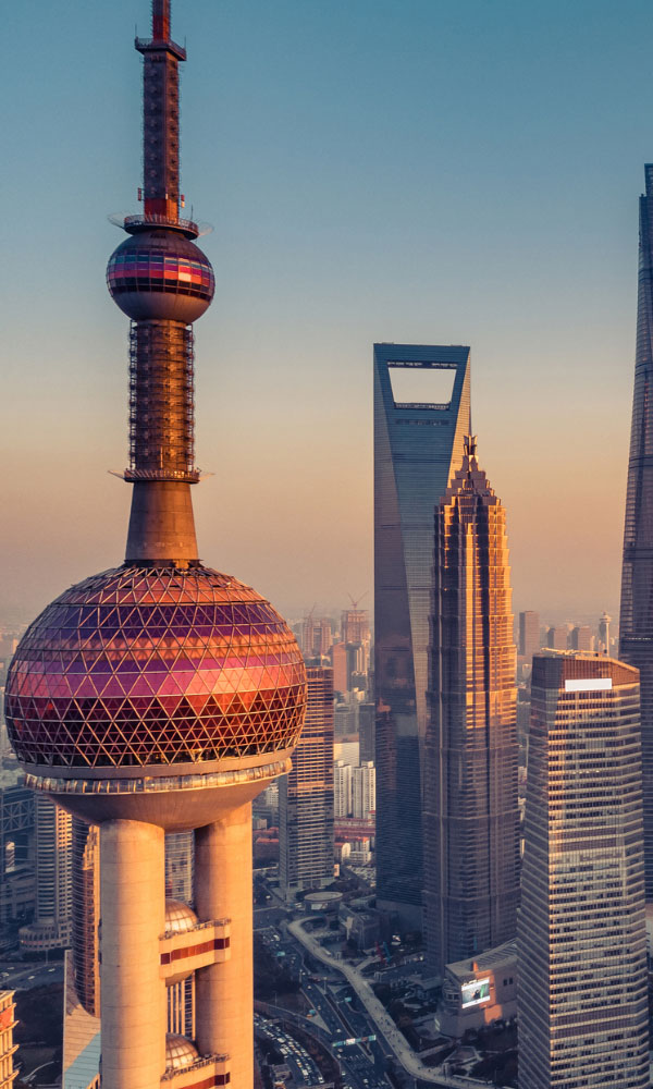 Aerial photograph of shanghai city skyline at dawn